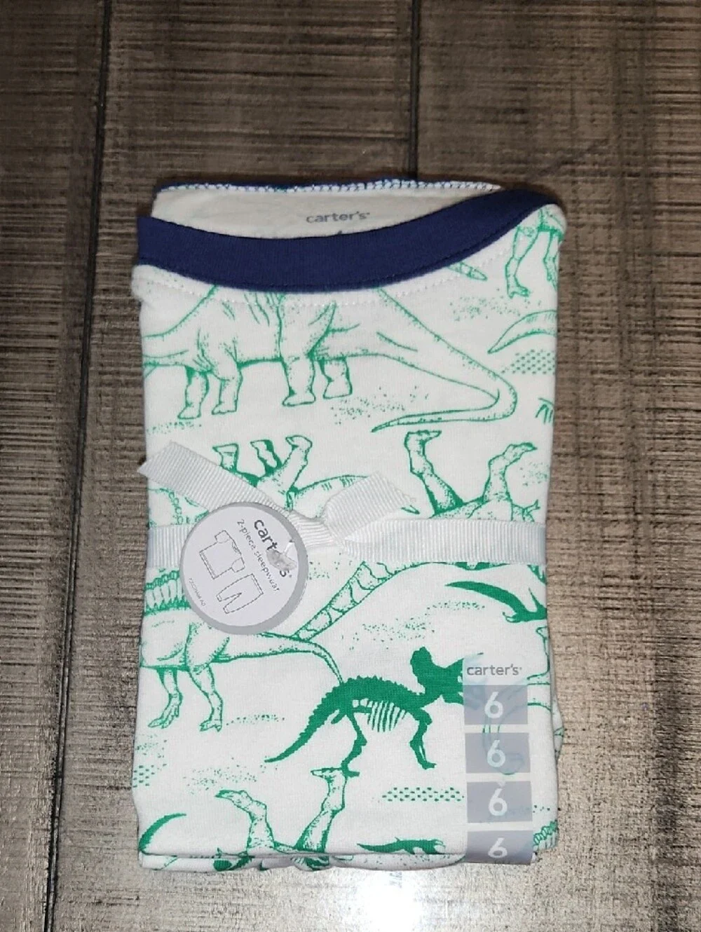 NWT Carter's White & Green Dinosaur Pajama Set